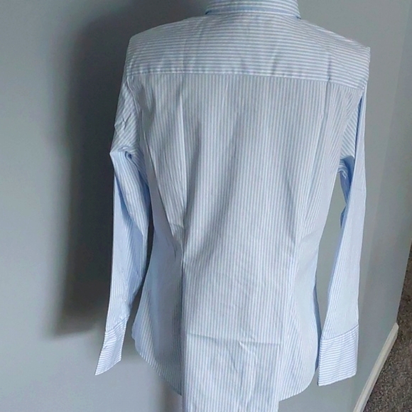 NWT Banana Republic tailored ruffled blouse, blue/white striped, 14 - Picture 6 of 9